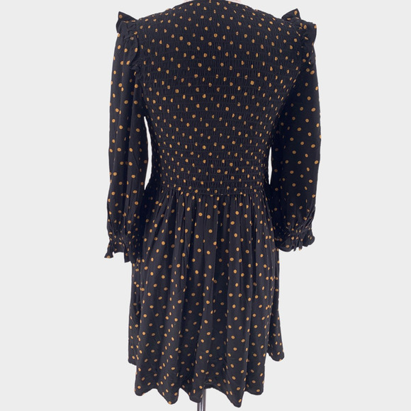 Madewell Lucie V-Neck Smocked Mini Dress in Oval Dot Orange Black S - Picture 5 of 14